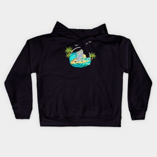 Surfing cat at a Pizza Kids Hoodie